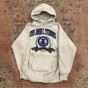 Vintage USS John C Stennis CVN 74 Hoodie Mens M Gray Look Ahead Sweatshirt